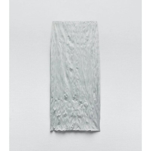 NWT Zara metallic fibre silver wrinkle effect crinkle high waist midi skirt, S - Picture 8 of 15